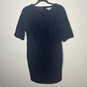 Boden Dress Womens 14 Long Navy Blue Corduroy Velvet Trim Shift Pockets WWM142